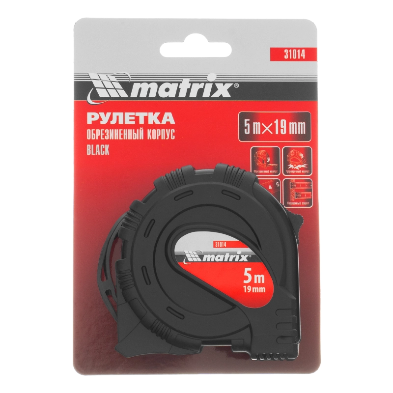 Рулетка Black,5 м х 19 мм,обрезиненный корпус Matrix (31014)
