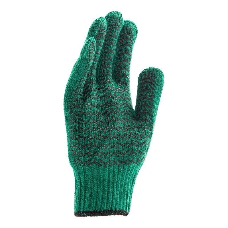 Перчатки трикотажные усиленные, гелевое ПВХ-покрытие, 7 класс, зеленые Сибртех (68184)