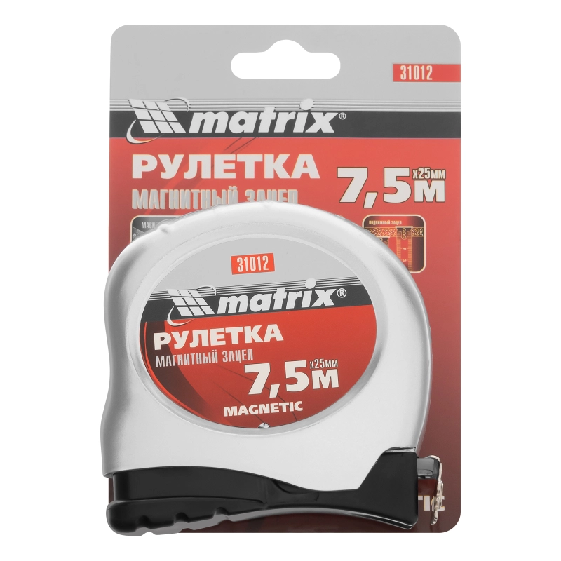 Рулетка Magnetic,7,5 м х 25 мм,магнитный зацеп Matrix (31012)
