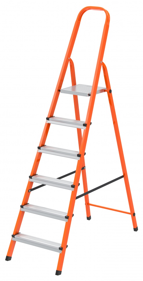 Стремянка, 6 ступеней, стальной профиль, ступени сталь, оранжевая, Сибртех (97966)
