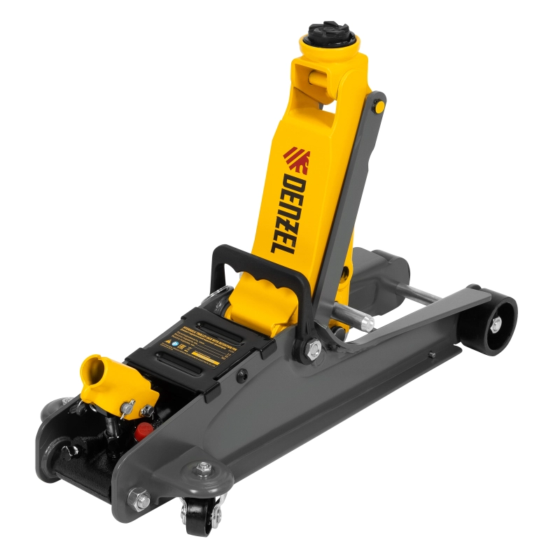 Домкрат гидравлический подкатной с фиксатором, 2,5 т,  85-385 мм, в пласт. кейсе Denzel (51233)