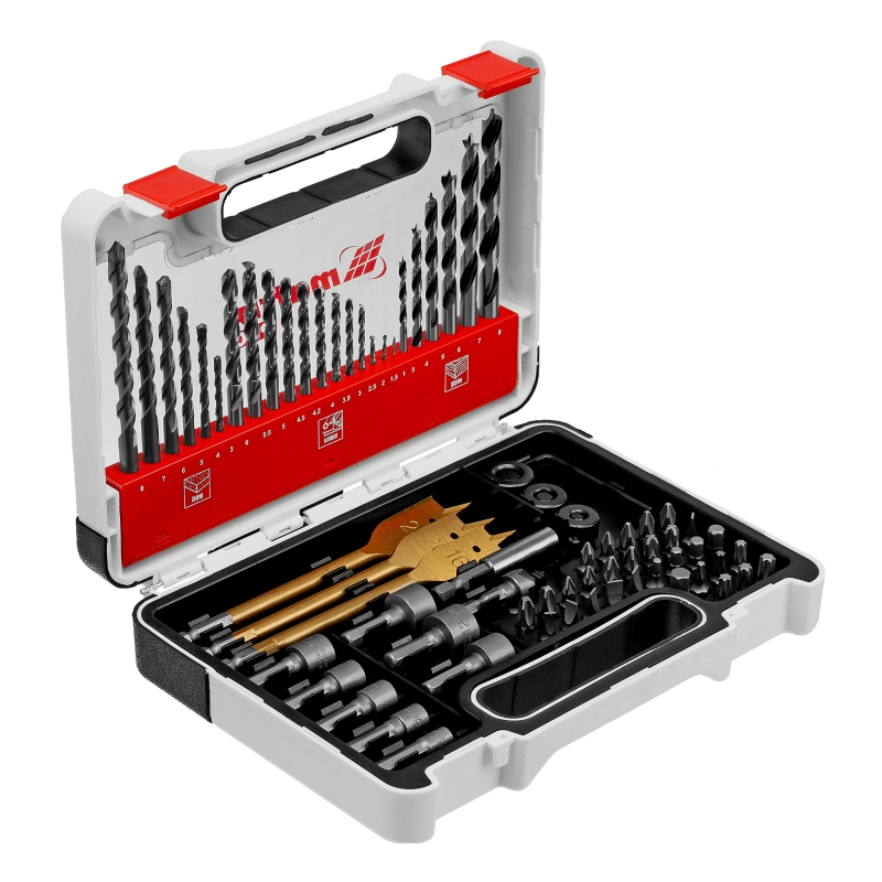 Набор сверл комбинированный, сверла по металлу 1-6 мм, бетону 3-8 мм, дереву 3-8 мм, перовые 16,20,22 мм, биты 30 шт, адаптер, головки 8 шт, 71 предмет Pro Matrix (725671)