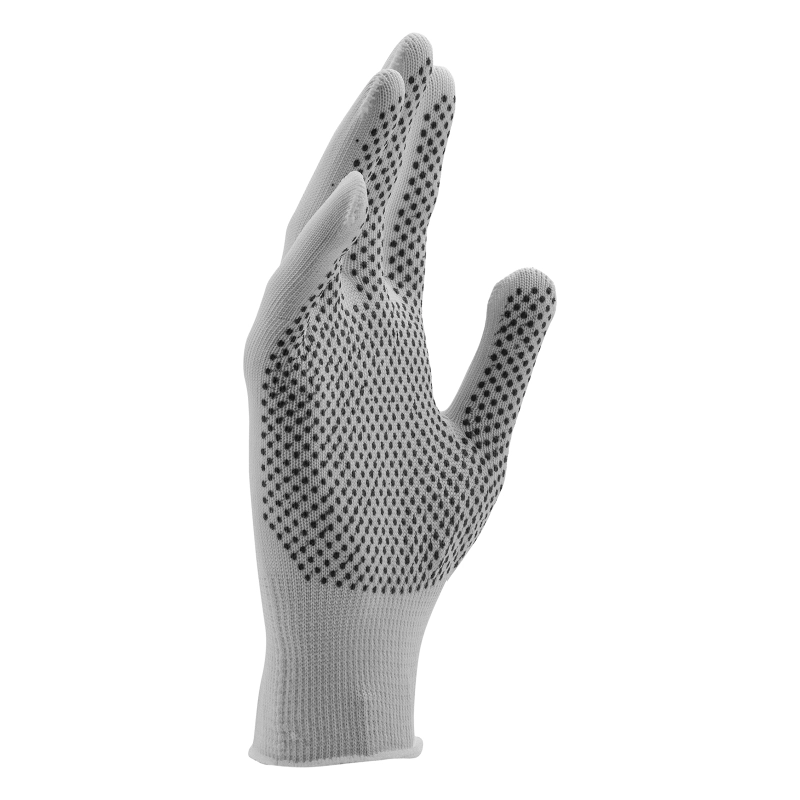 Перчатки Нейлон, ПВХ точка, 13 класс, белые, L (67825)