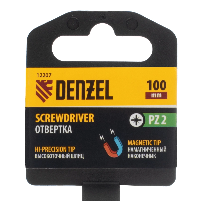 Отвертка PZ2x100 мм, CrV, трехкомпонентная рукоятка Denzel (12207)