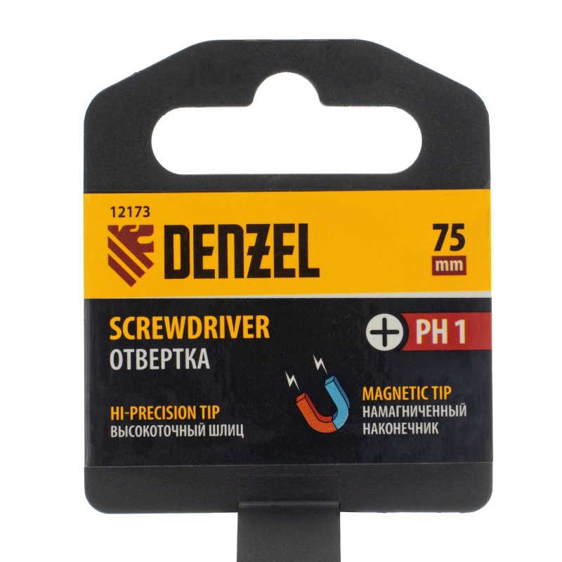 Отвертка PH1х75 мм, CrV, трехкомпонентная рукоятка Denzel (12173)