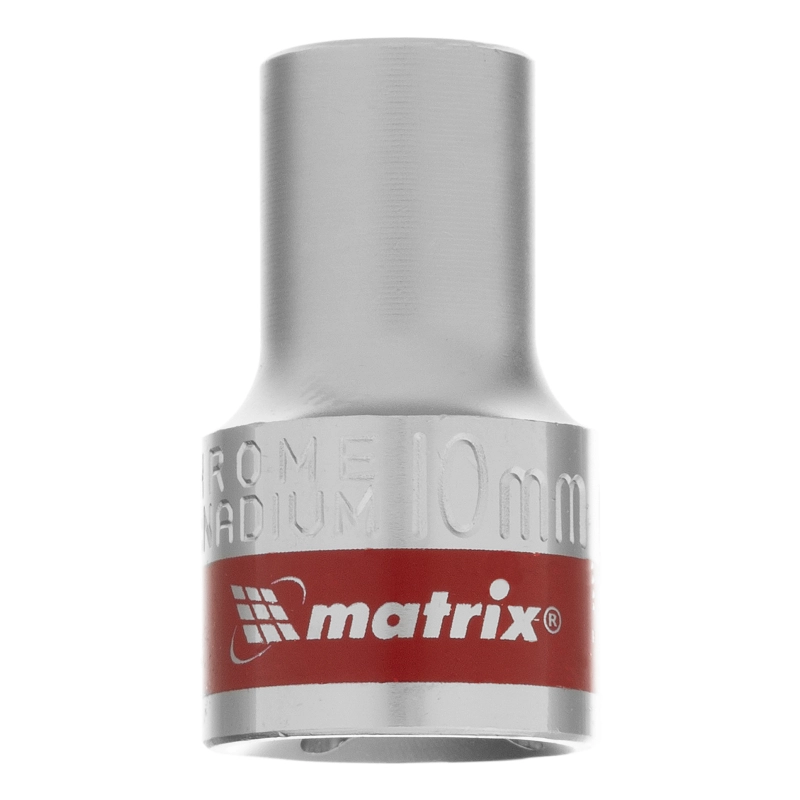 Головка торцевая, 10 мм, двенадцатигранная, CrV, под квадрат 1/2, хромированная Matrix (13680)