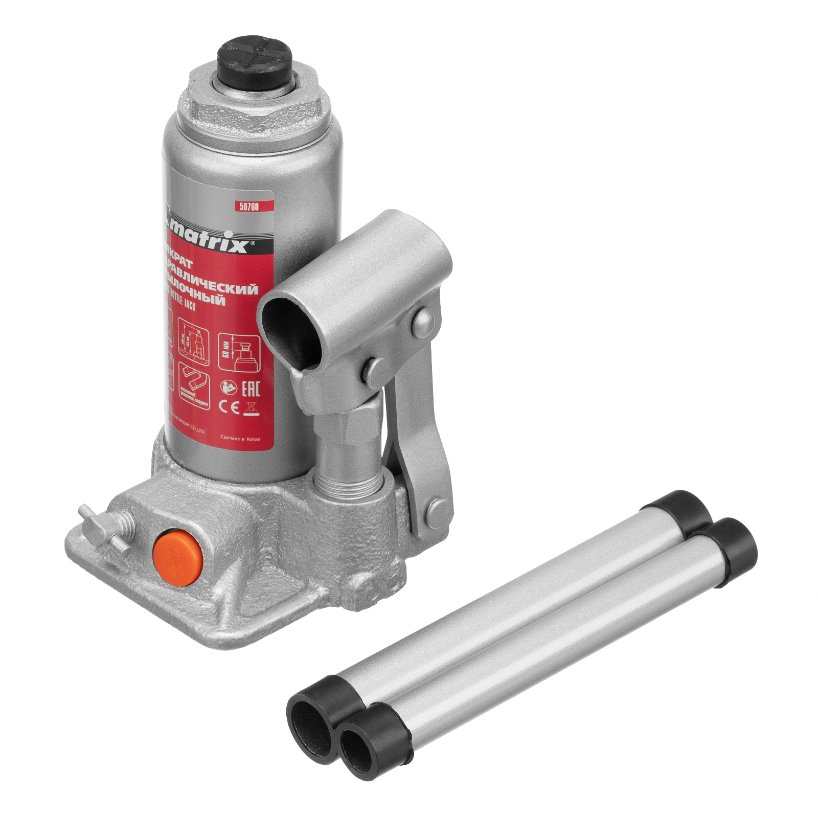 Домкрат гидравлический бутылочный, 2 т, h подъема 158-308 мм Matrix (50760)