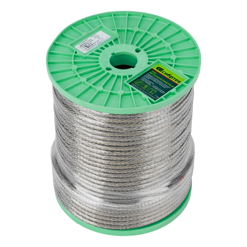 Трос металлополимерный прозрачный ПР-8.0, толщина 8.0 мм, катушка 100 метров Сибртех (47641)