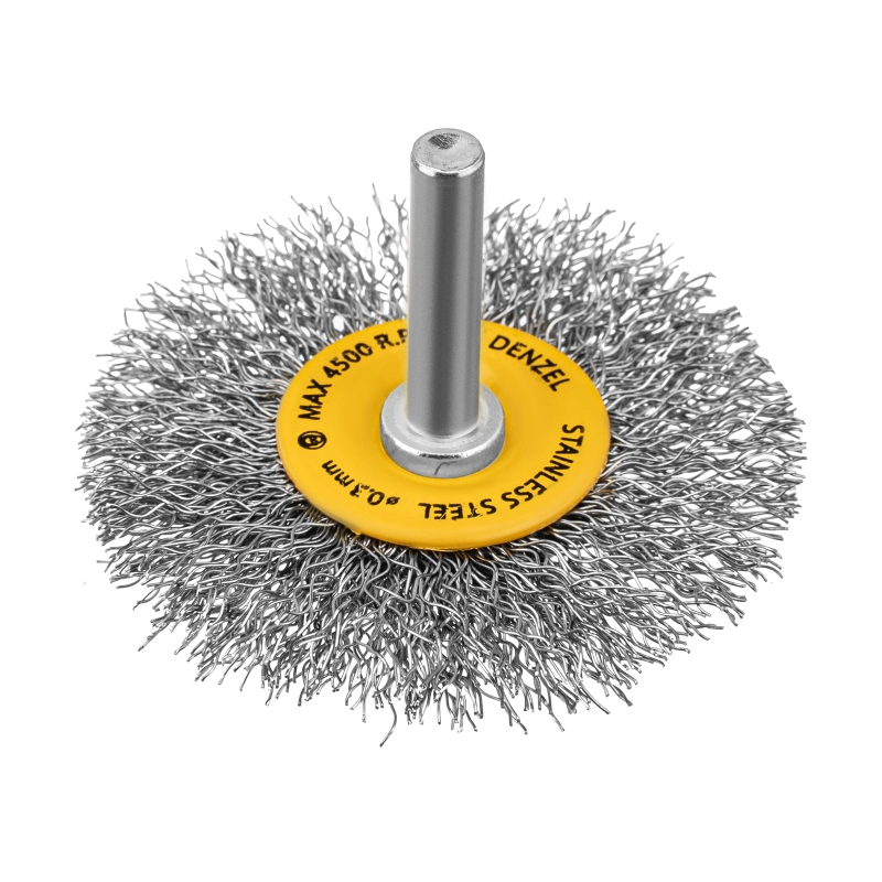 Щетка для дрели, 60 мм, Плоская, со шпилькой, нержавеющая витая проволока Denzel (744463)