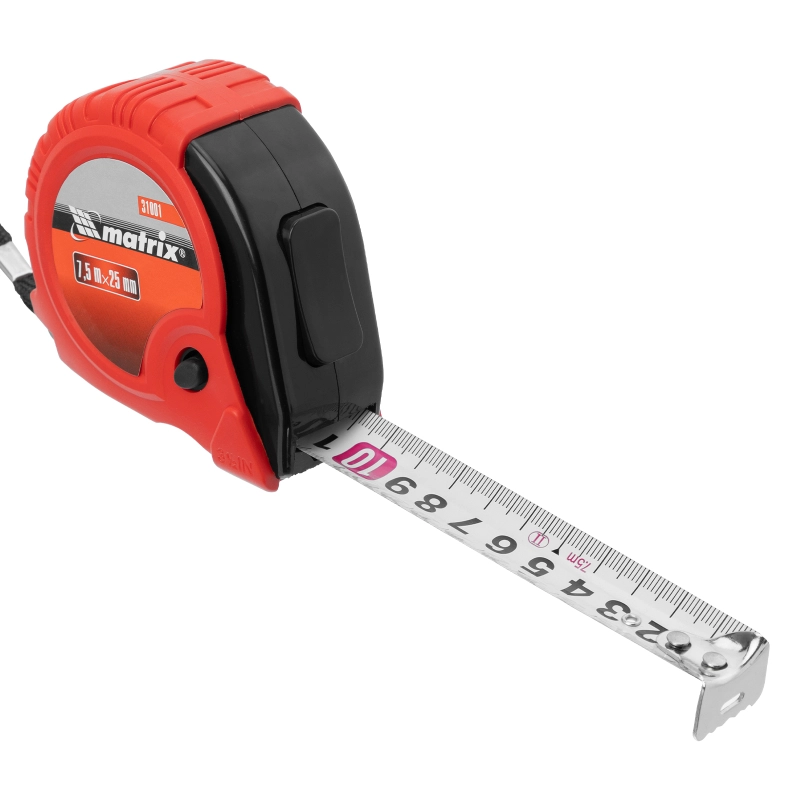 Рулетка Rubber,7,5 м х 25 мм,обрезиненный корпус Matrix (31001)