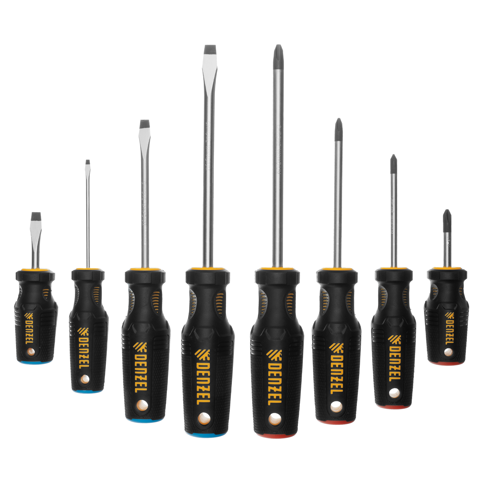 Набор отверток, 8 пр., CrV, трехкомпонентная рукоятка Denzel (12213)