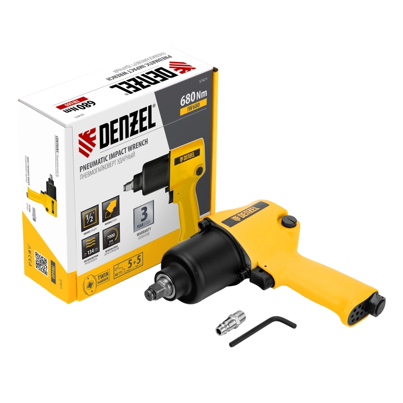 Ударный пневмогайковерт IW680, 1/2", 7000 об/мин, 680 Нм Denzel (57471)
