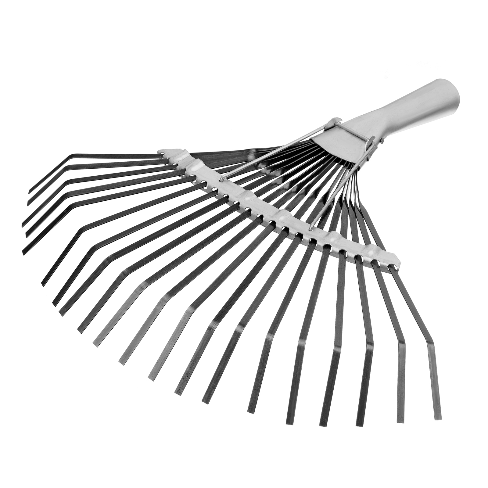 Грабли веерные стальные, 385 мм, 20 плоских зубьев, оксидированные, без черенка, Сибртех (61778)