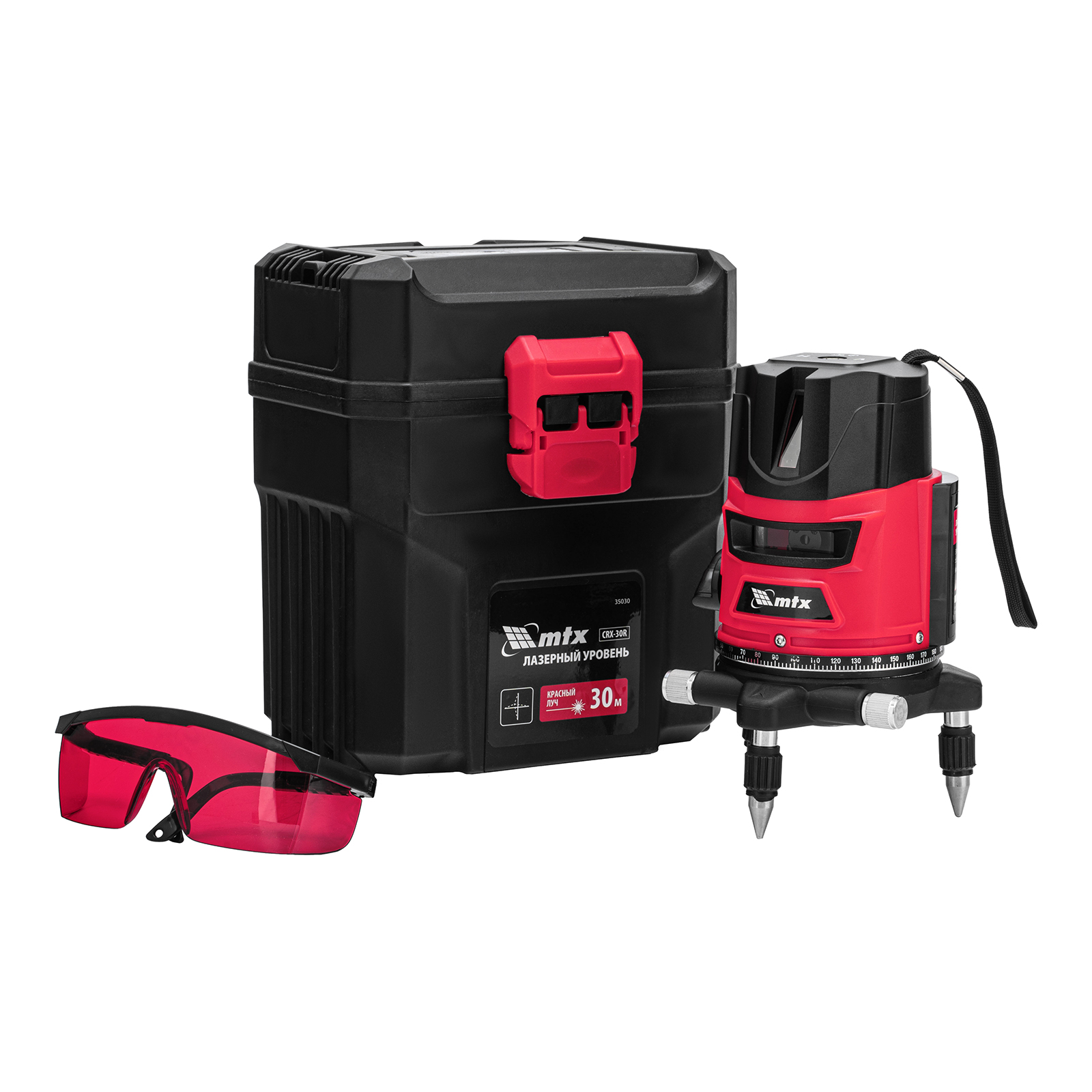 Лазерный уровень CRX-30R, 30 м, красный луч, батарейки, резьба 5/8" MTX (35030)