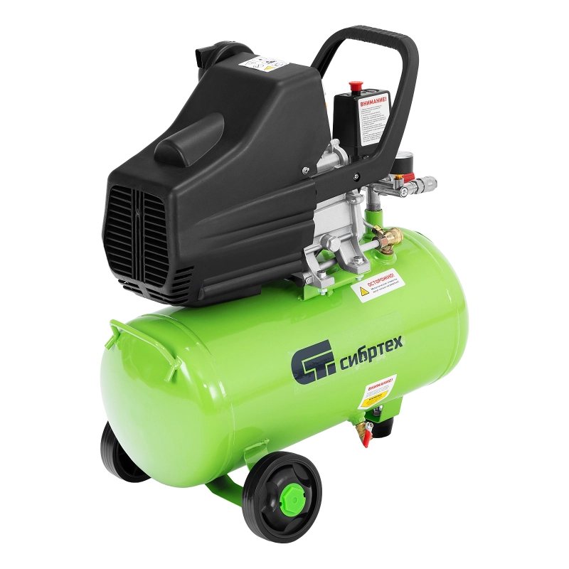 Компрессор с набором КК-1500/24 ПЛЮС, 1.5 кВт, 198 л/мин, 24 л, прямой привод, масляный Сибртех (58038)