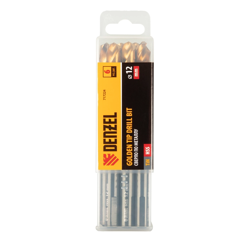 Сверло по металлу, 12 мм, HSS-Tin, Golden Tip, 6 шт. Denzel (717224)
