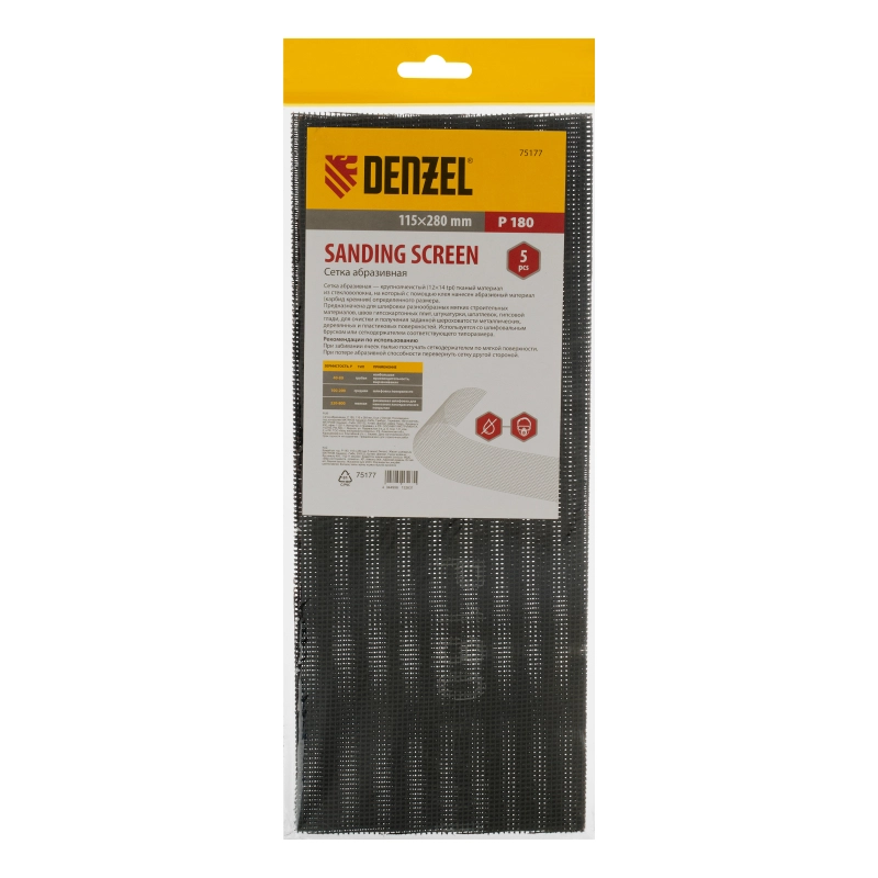 Сетка абразивная, P 180, 115 х 280 мм, 5 шт Denzel (75177)