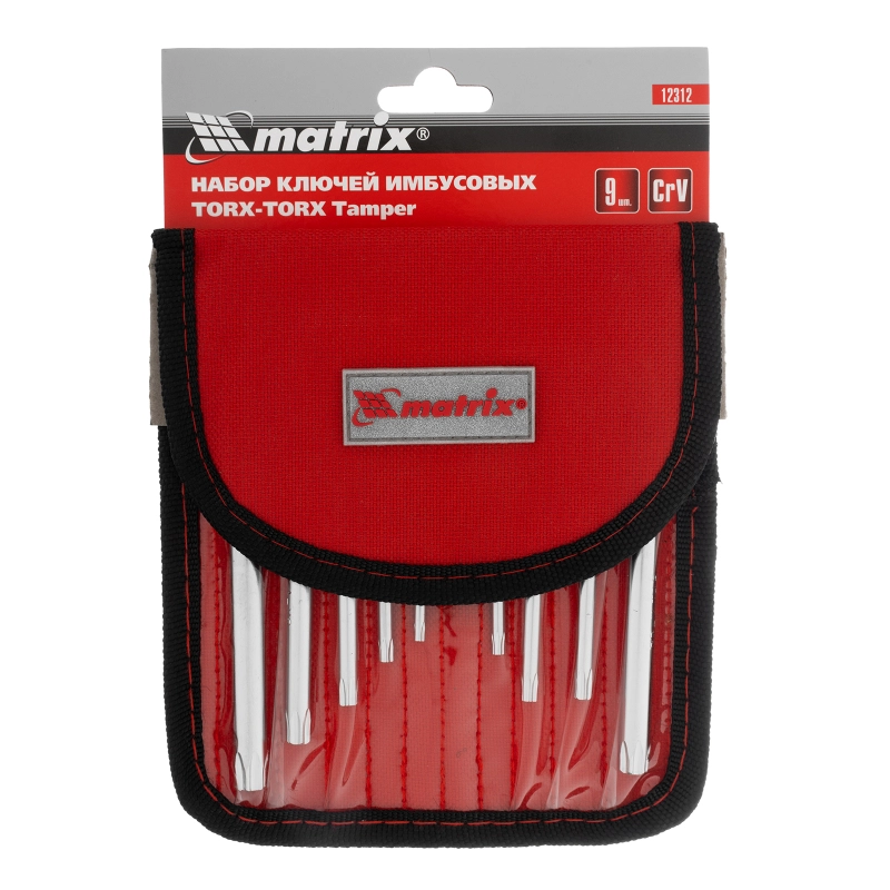 Набор ключей имбусовых Torx -Torx Tamper: 9 шт, T10-T50, CrV, коротких, с сатиновым покрытием, чехол Matrix (12312)