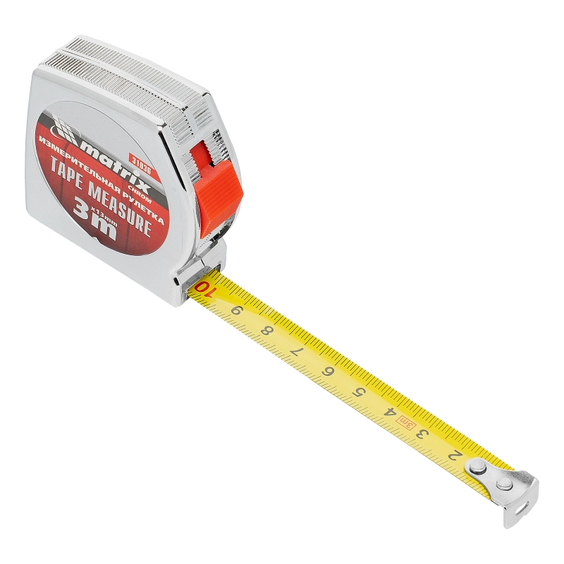 Рулетка Chrom,3 м x 13 мм,хромированный корпус Matrix (31036)