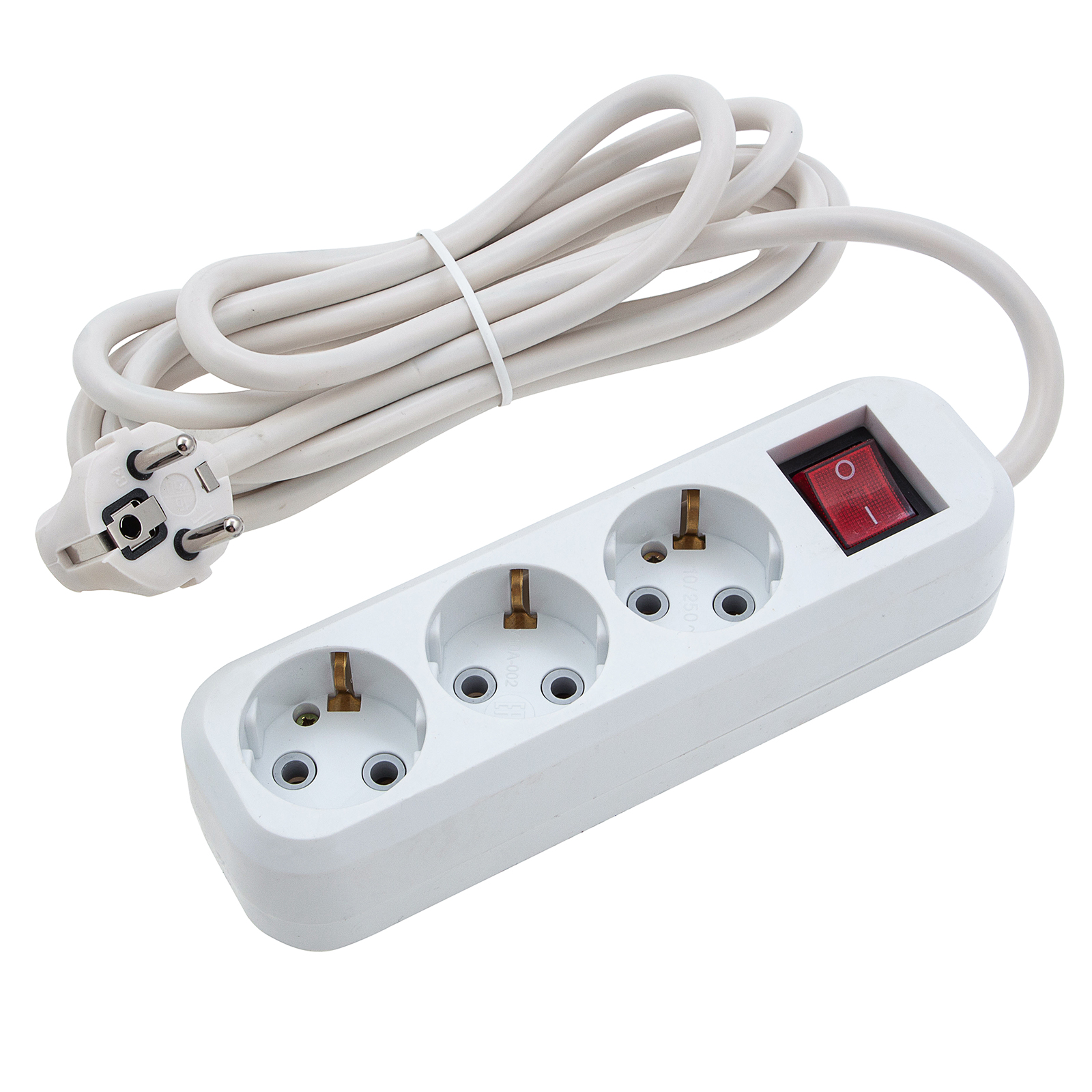 Удлинитель бытовой 3 м, 10A, тип УХз10, с заземлением и выключателем, 3 розетки, Сибртех (96081)