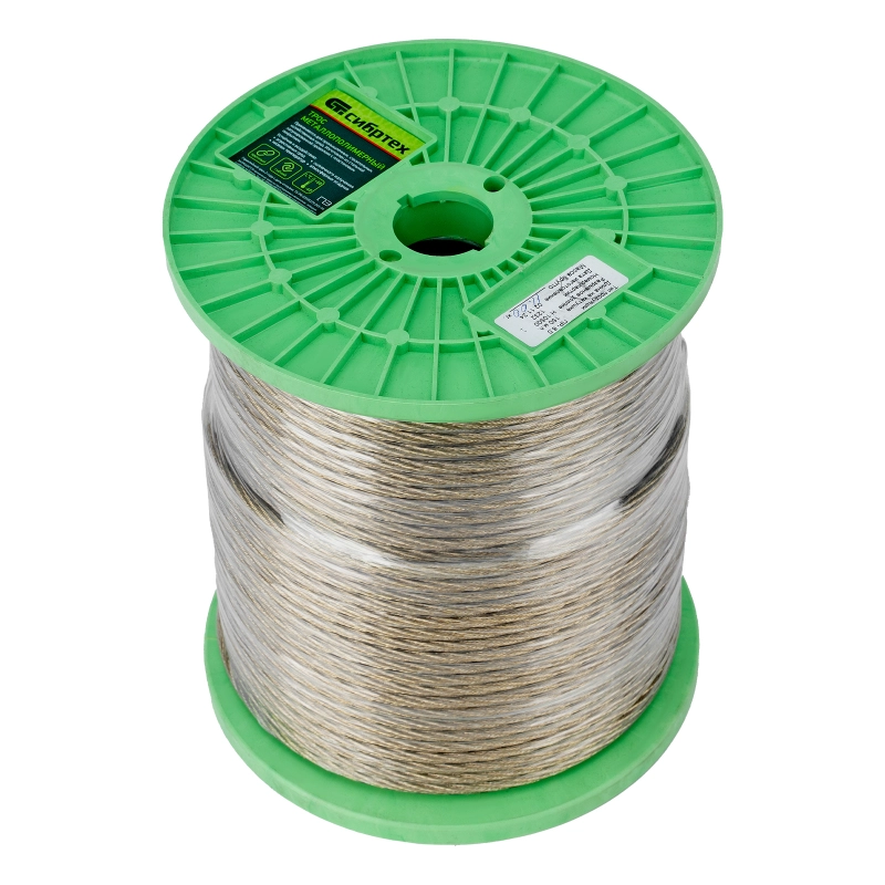 Трос металлополимерный прозрачный ПР-6.0, толщина 6.0 мм, катушка 150 метров Сибртех (47640)