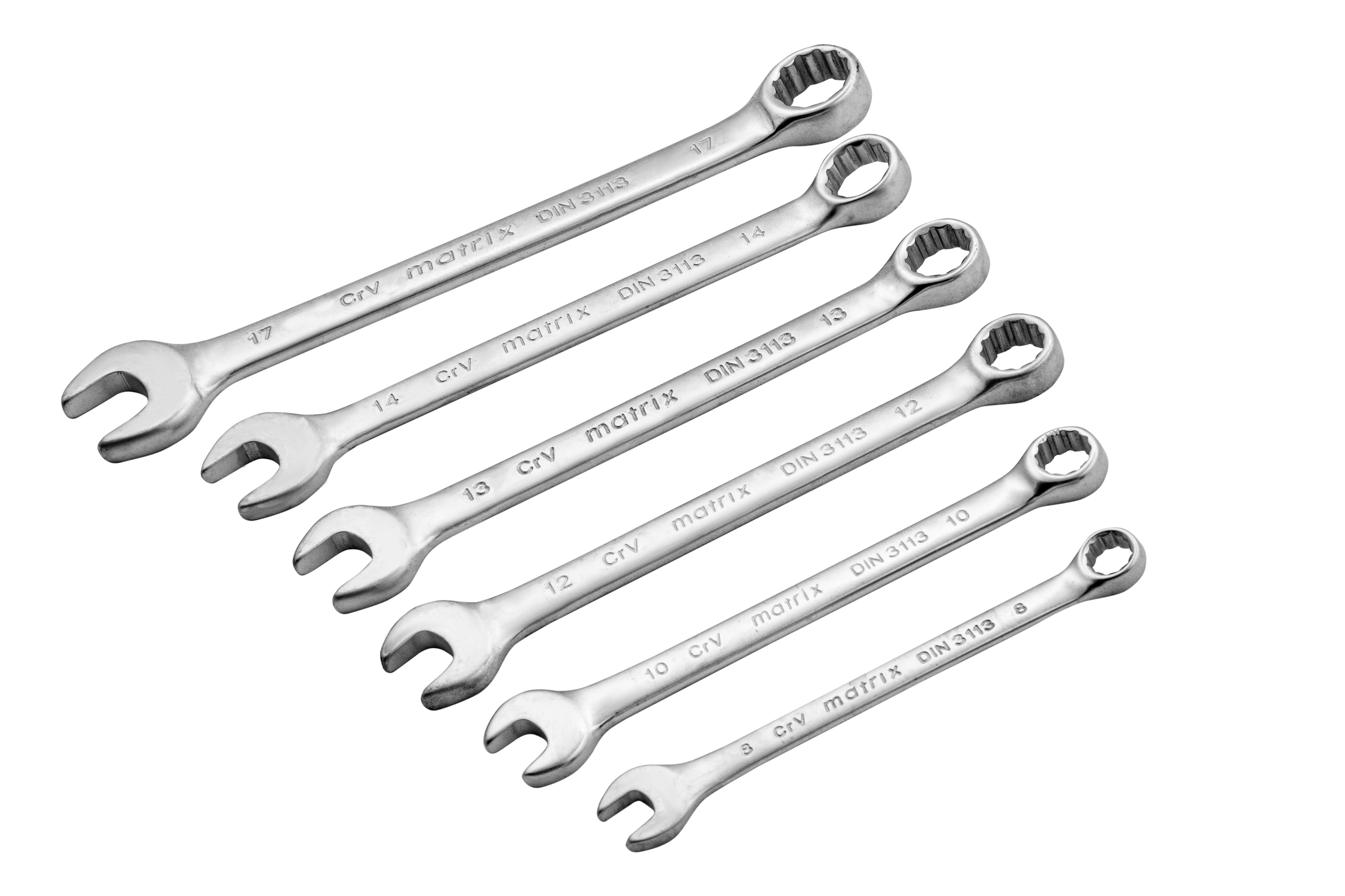 Набор ключей комбинированных, 8-17 мм, 6 шт, CrV, матовый хром Matrix (15404)