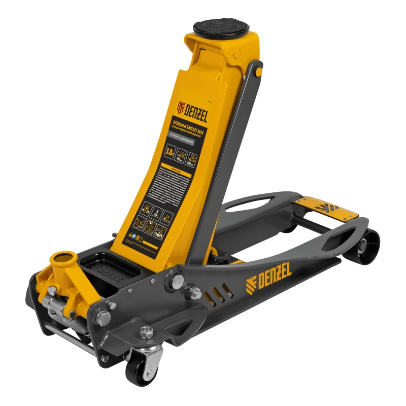 Домкрат гидравлический подкатной, 3,8 т, 110-580 мм, быстрый подъем, низкий подхват, проф. Denzel (51251)