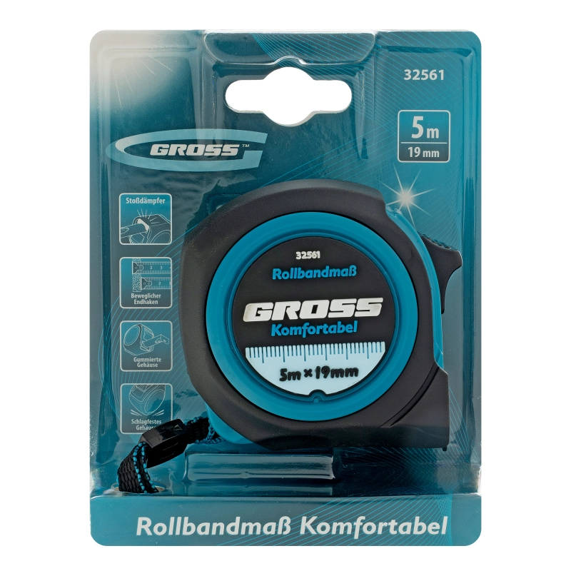 Рулетка Komfortabel 5 м х 19 мм,обрезиненный корпус Gross (32561)
