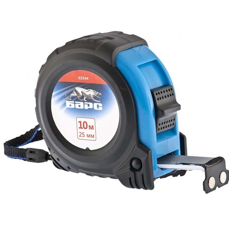 Рулетка Вектор 10 м х 25 мм,утолщенное полотно,магнитный зацеп,обрезиненный корпус Барс (32544)