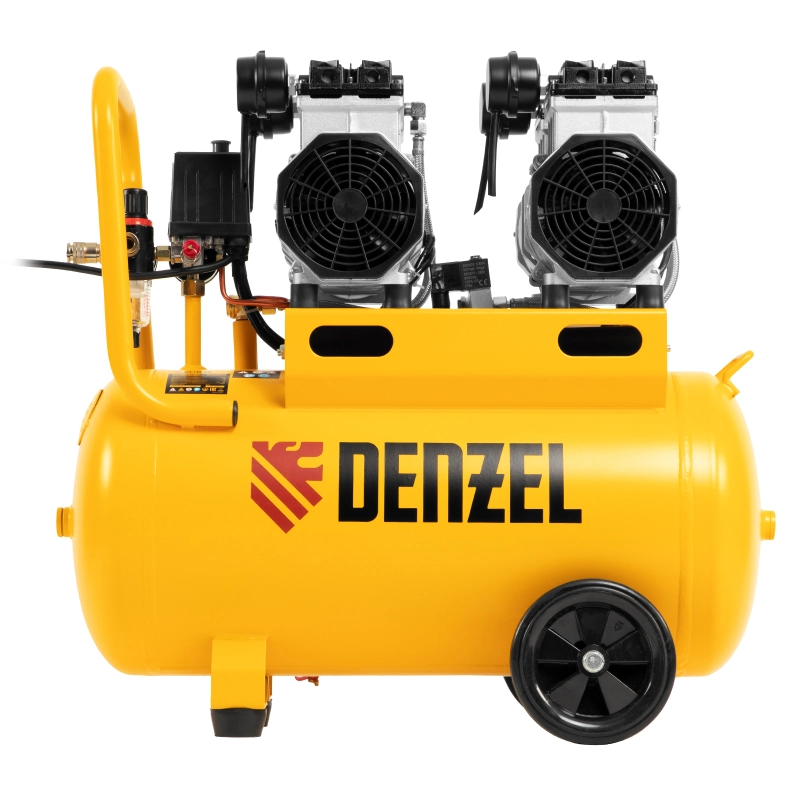 Компрессор безмасляный, малошумный DLS 2200/50, 2200 Вт, 2x1100, 50 л, 380 л/мин Denzel (58031)