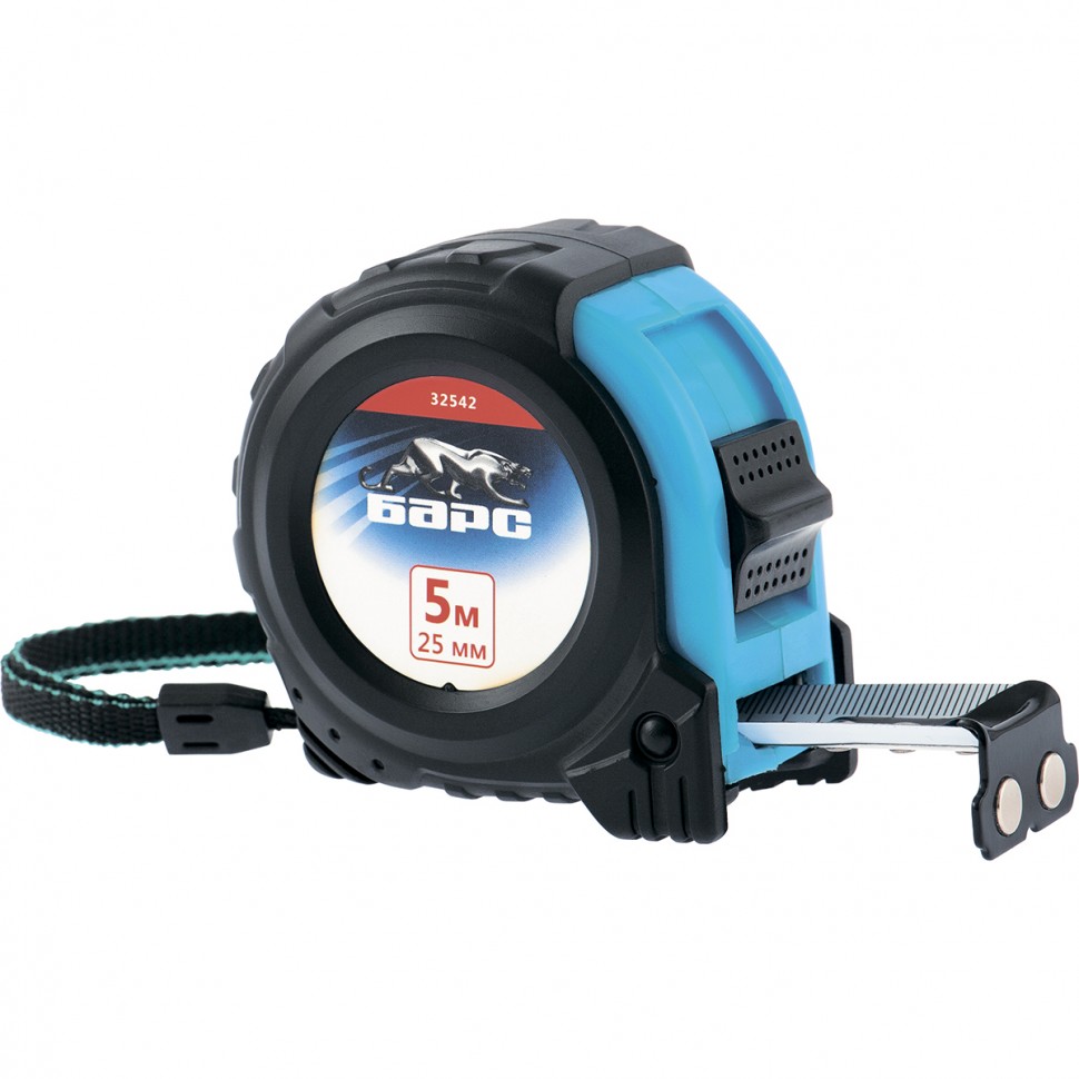 Рулетка Вектор 5 м х 25 мм,утолщенное полотно,магнитный зацеп,обрезиненный корпус Барс (32542)