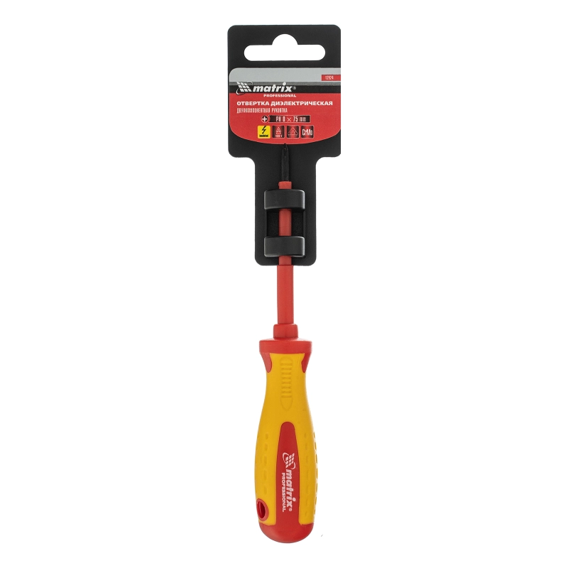 Отвертка Insulated, PH0 x 75 мм, CrMo, до 1000 В, двухкомпонентная рукоятка Matrix Professional (12924)