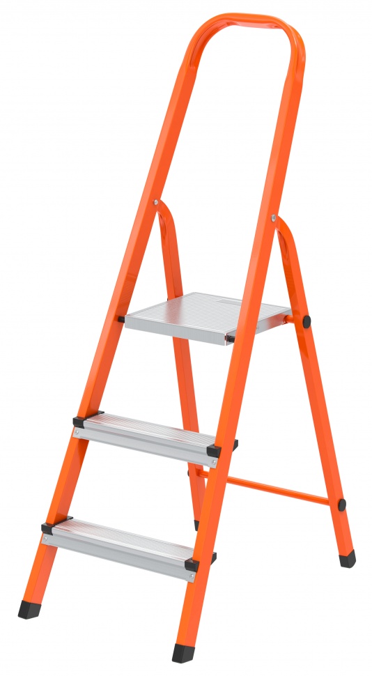 Стремянка, 3 ступени, стальной профиль, ступени сталь, оранжевая, Сибртех (97963)