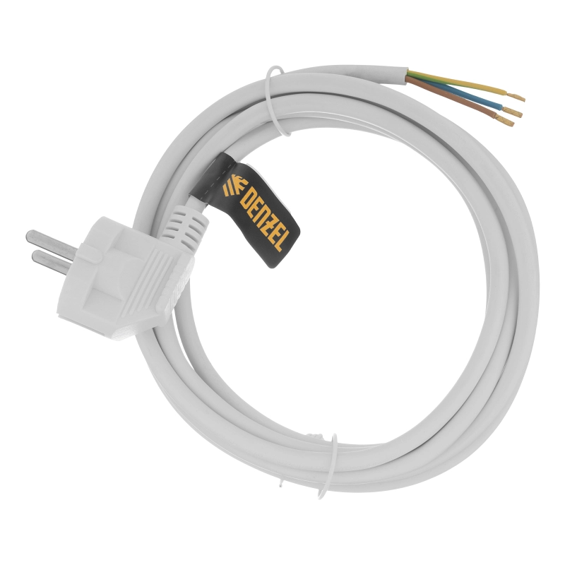 Шнур сетевой Energy Series, ПВС, 3 м, 3 x 1 мм, с неразборной вилкой, белый, Denzel (37666)