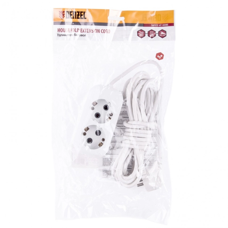 Удлинитель бытовой, серия УХз-10-205, с заземлением, 5 м, 2 розетки, 10 А Denzel (95962)