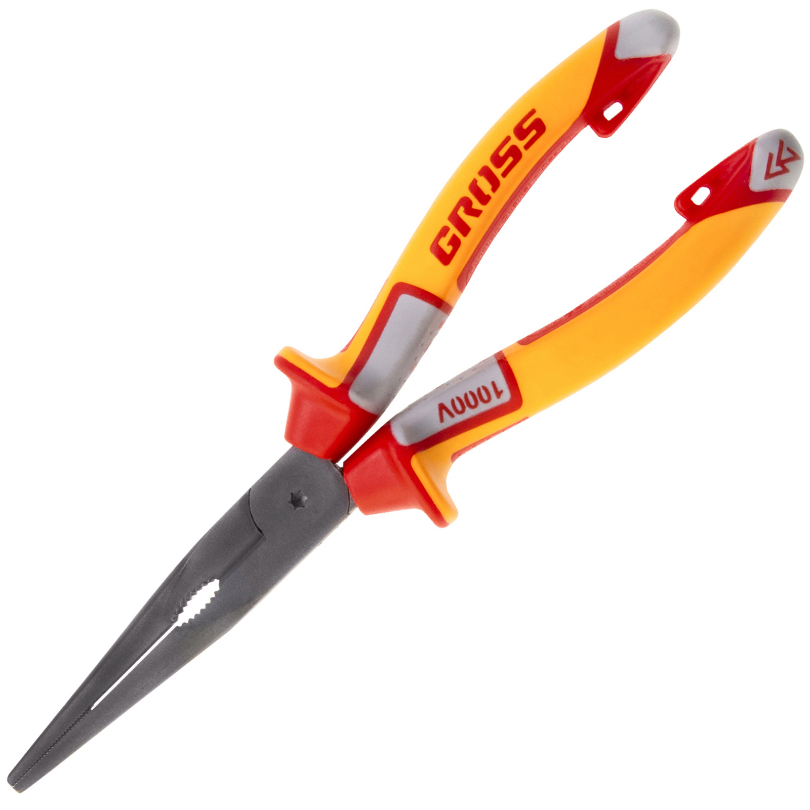 Длинногубцы прямые, диэлектрические рукоятки до 1000 В, трехкомпонентные рукоятки, 205 мм Gross (17177)