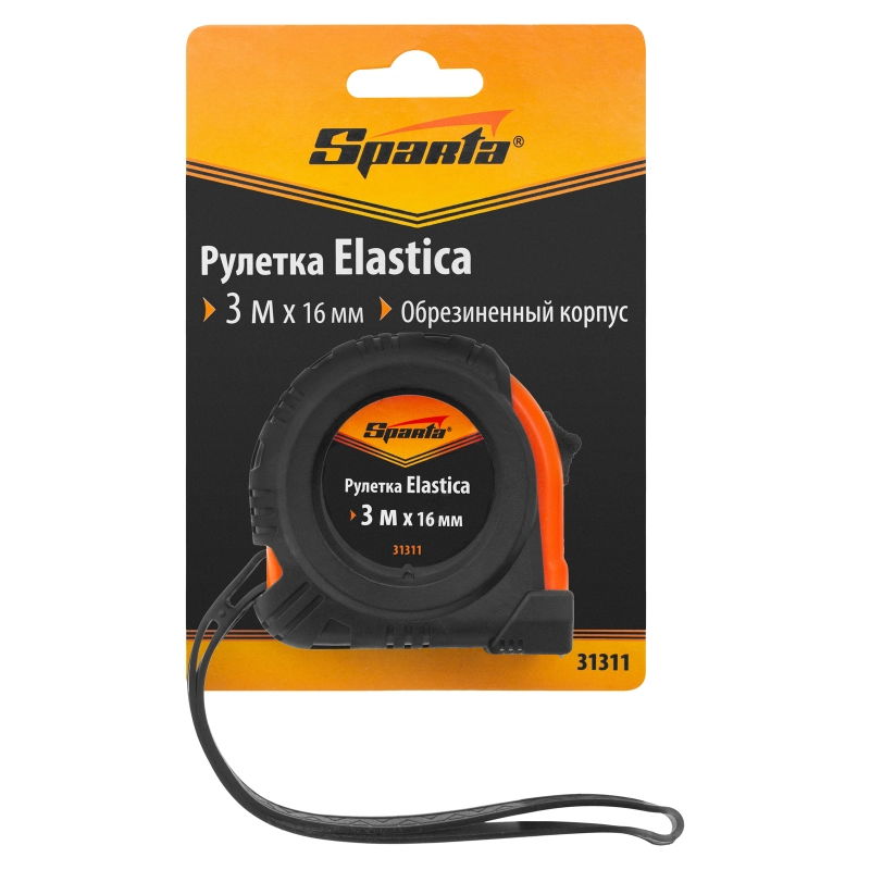 Рулетка Elastica,3 м х 16 мм,обрезиненный корпус Sparta (31311)