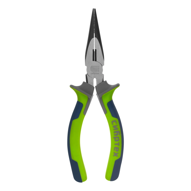 Длинногубцы прямые 160 мм, фосфатирование, трехкомпонентные рукоятки Сибртех (17155)