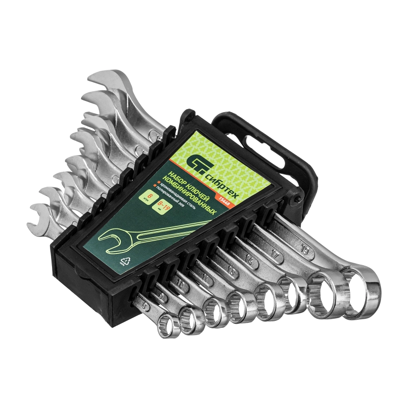 Набор ключей комбинированных, 8-19 мм, CrV, 8 шт Сибртех (15448)