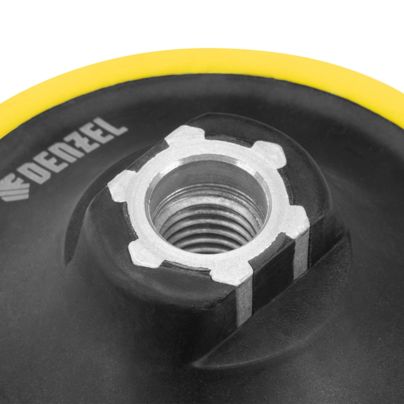 Тарелка опорная для дрели и УШМ с липучкой, 150 мм, мягкая, с адаптером c М14 на d8 Denzel (76249)