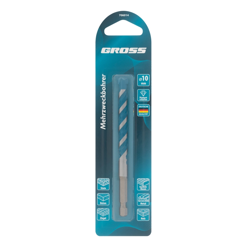 Сверло универсальное, Multipurpose PRO, 6-гр. хвостовик, 10мм Gross (706014)