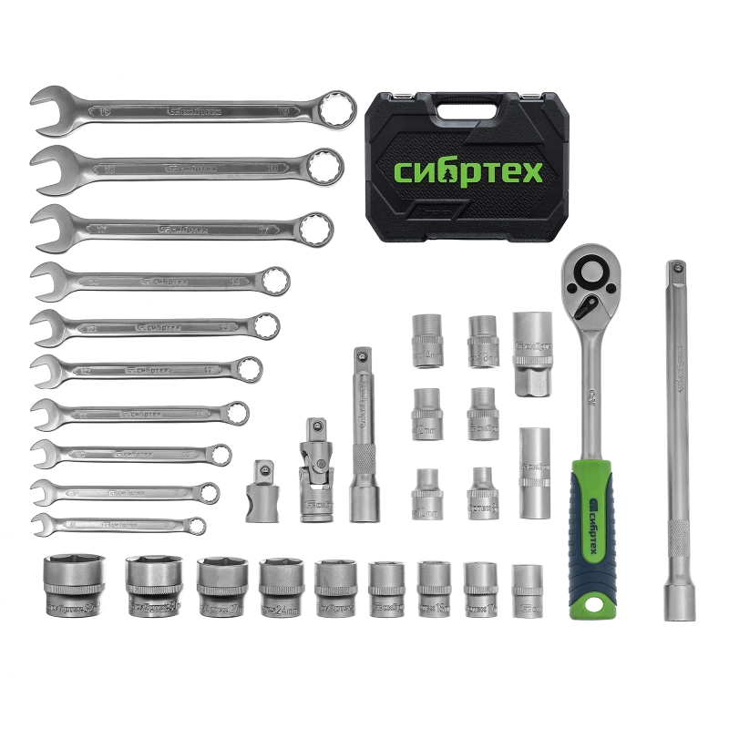 Набор инструментов, 1/2", пластиковый кейс, 32 предмета// Сибртех (13393)