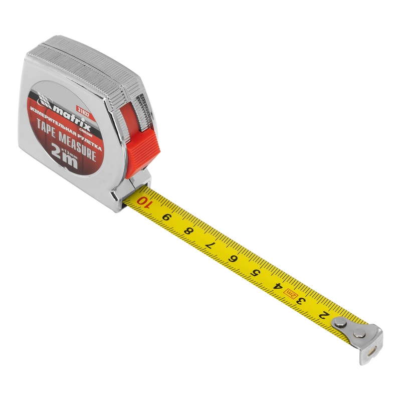 Рулетка Chrom,2 м x 13 мм,хромированный корпус Matrix (31032)