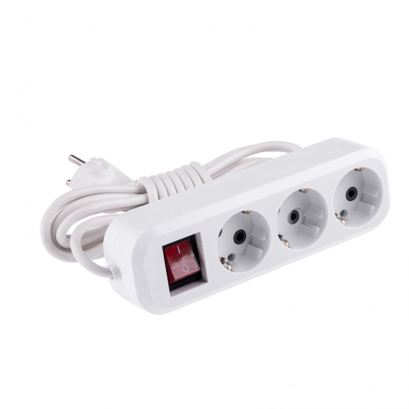 Удлинитель бытовой, с заземлением и выключателем, 4 м, 3 розетки, 10 A, серия УХз10 Denzel (95972)