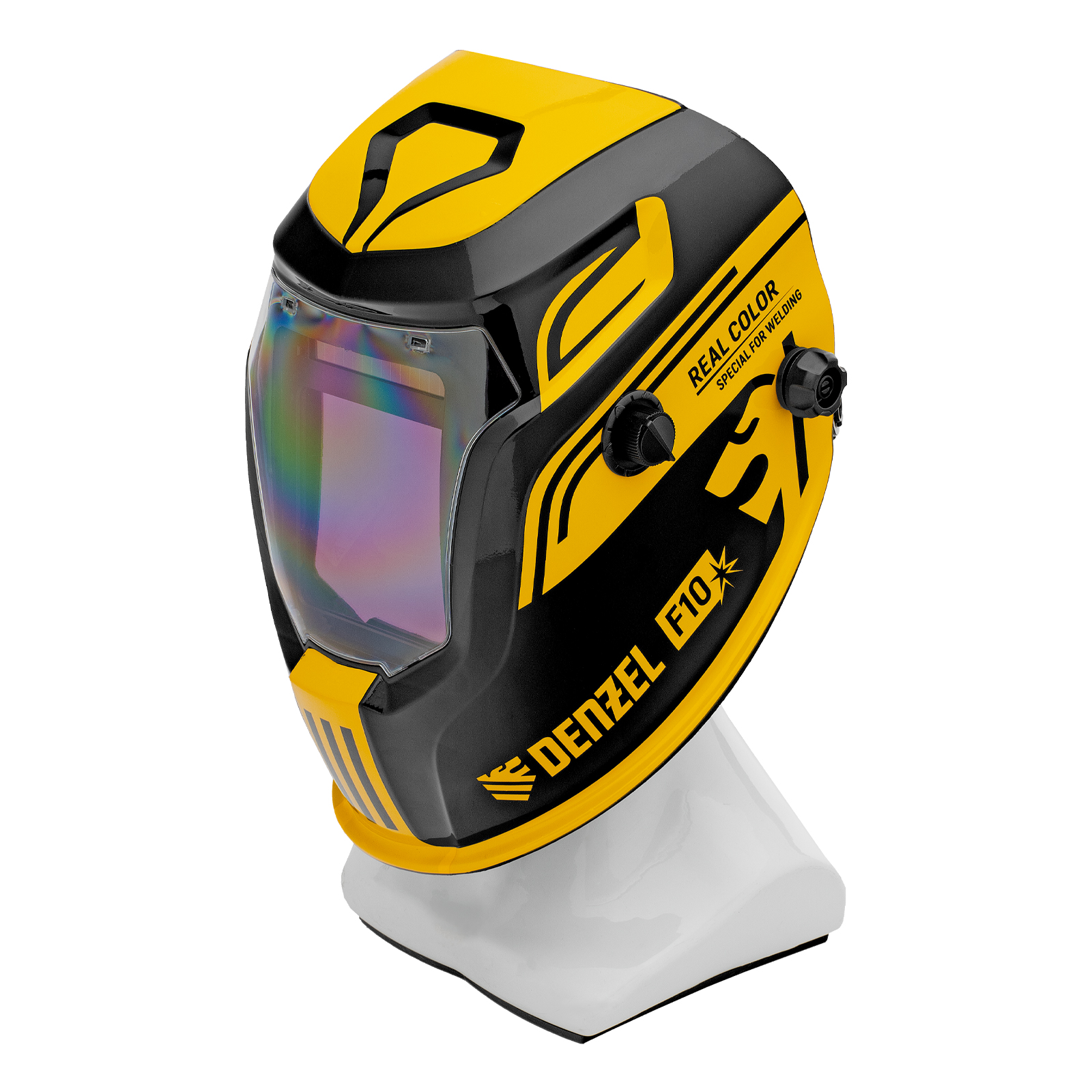 Щиток защитный лицевой (маска сварщика) F10, см. окно 100х96, Real Color, DIN 4-8/9-13 Denzel (89719)