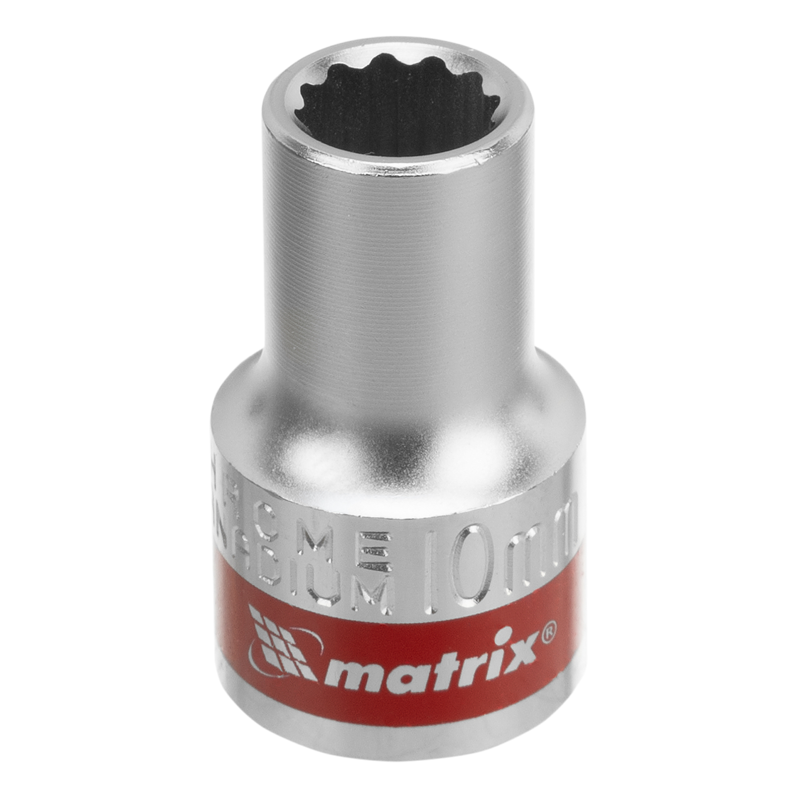 Головка торцевая, 10 мм, двенадцатигранная, CrV, под квадрат 1/2, хромированная Matrix (13680)