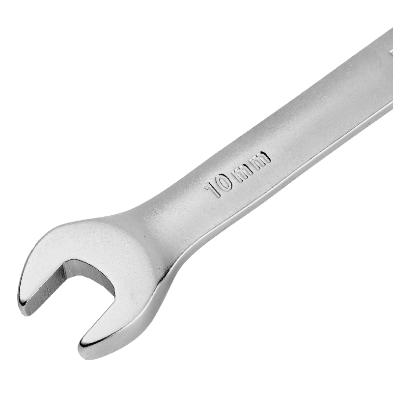 Ключ комбинированный трещоточный, 10 мм, CrV, матовый хром Denzel (14704)