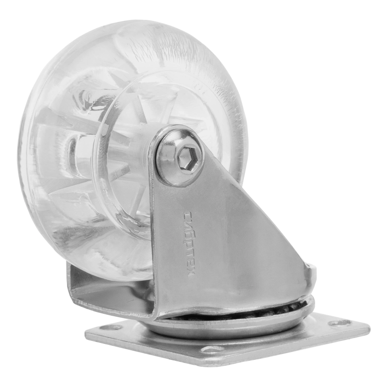 Колесо ПУ прозрачное поворотное d-50 мм, крепление платформенное Сибртех (68732)