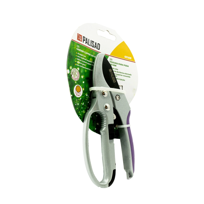 Секатор прямого реза, 200 мм, храповой механизм, металлические обрезиненные рукоятки, LUXE Palisad (605608)