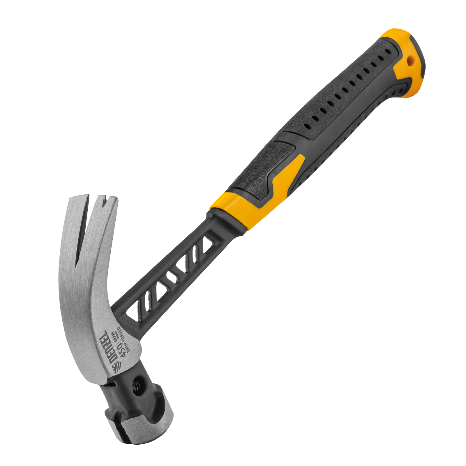 Молоток-гвоздодер 450 г, цельнокованый,боек с магнитом, двухкомп. обрезин. рук-ка Denzel (10466)